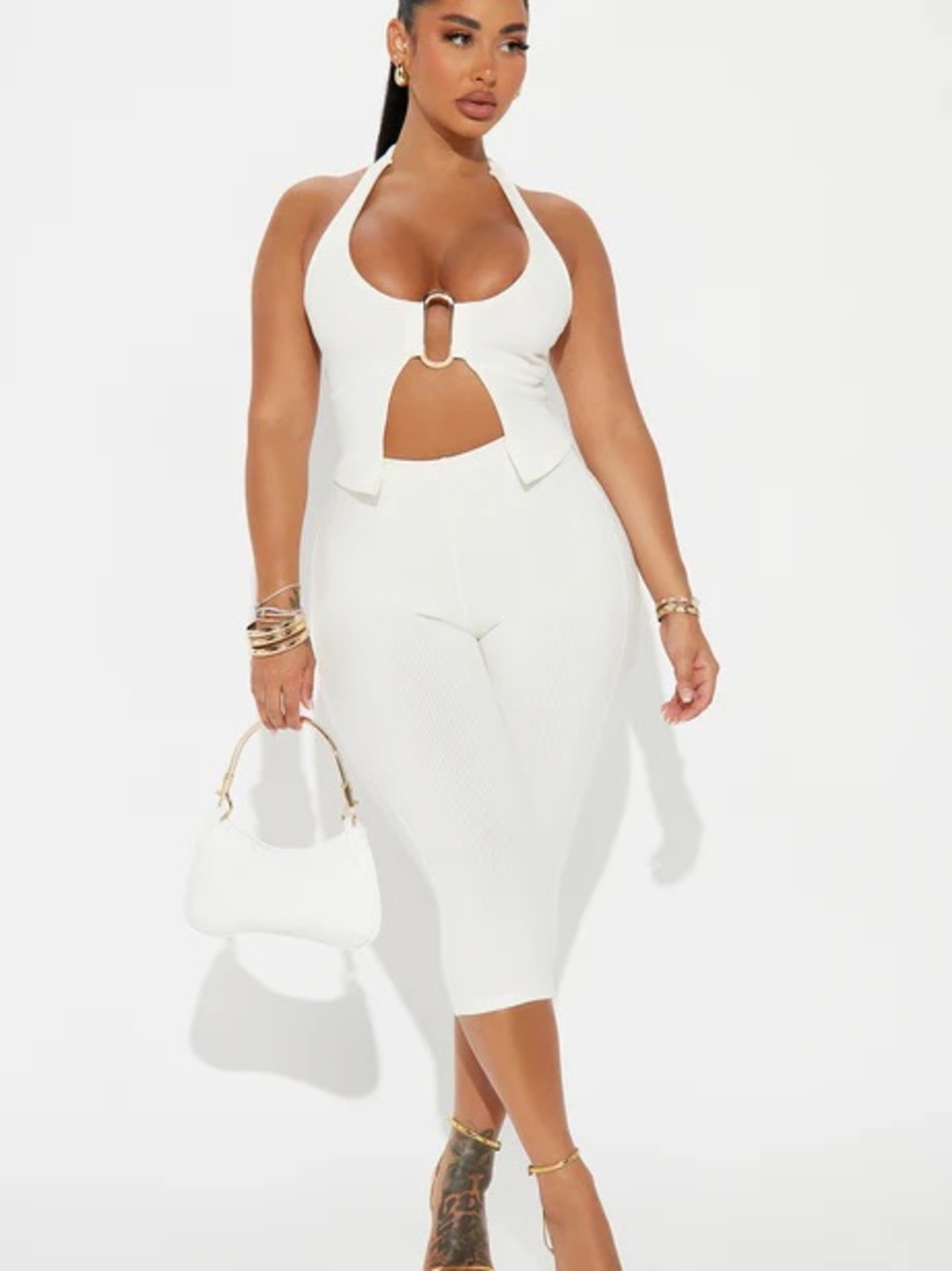 Fashion Nova White Ribbed Halter Cutout Jumpsuit